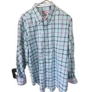ROBERT GRAHAM X Men's Dress Shirt Size 2XL Blue / Pink / Black / Contrast Cuff